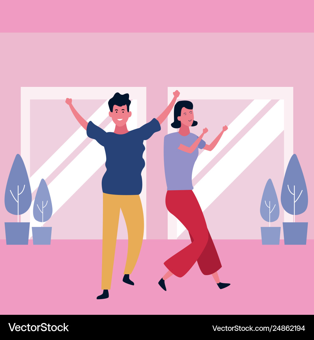 Couple having fun and dancing Royalty Free Vector Image