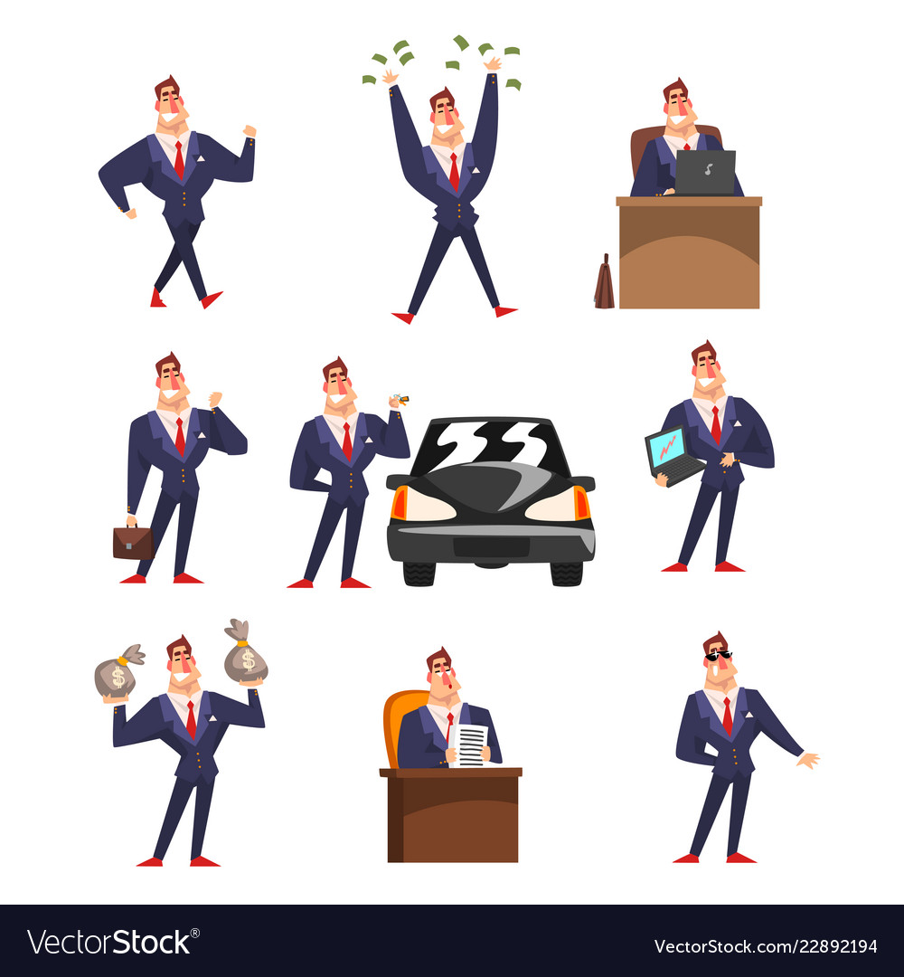 Smiling self confident businessman in various Vector Image