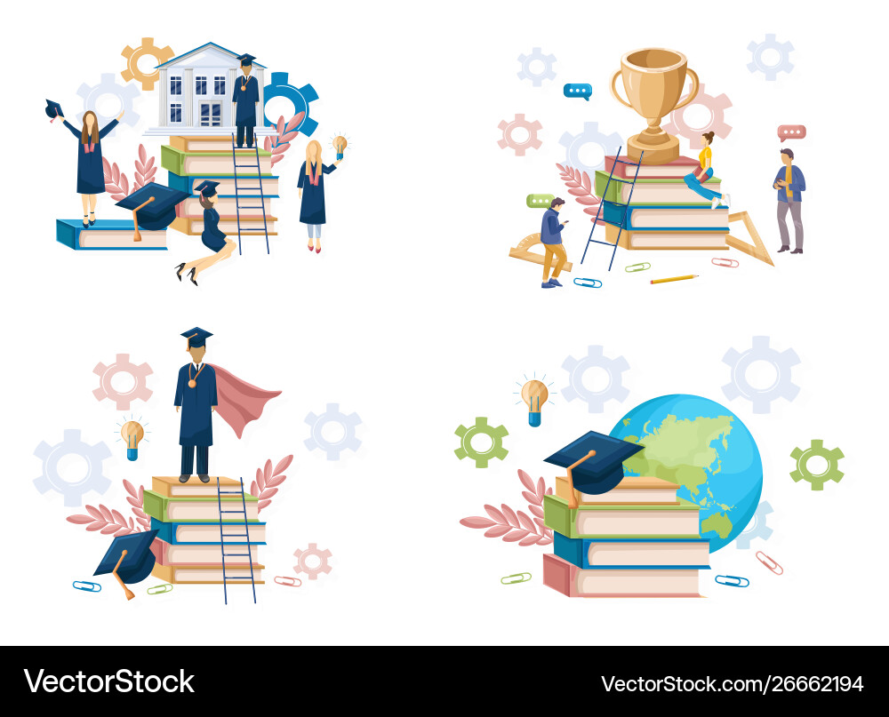 Student graduation set collection flat Royalty Free Vector