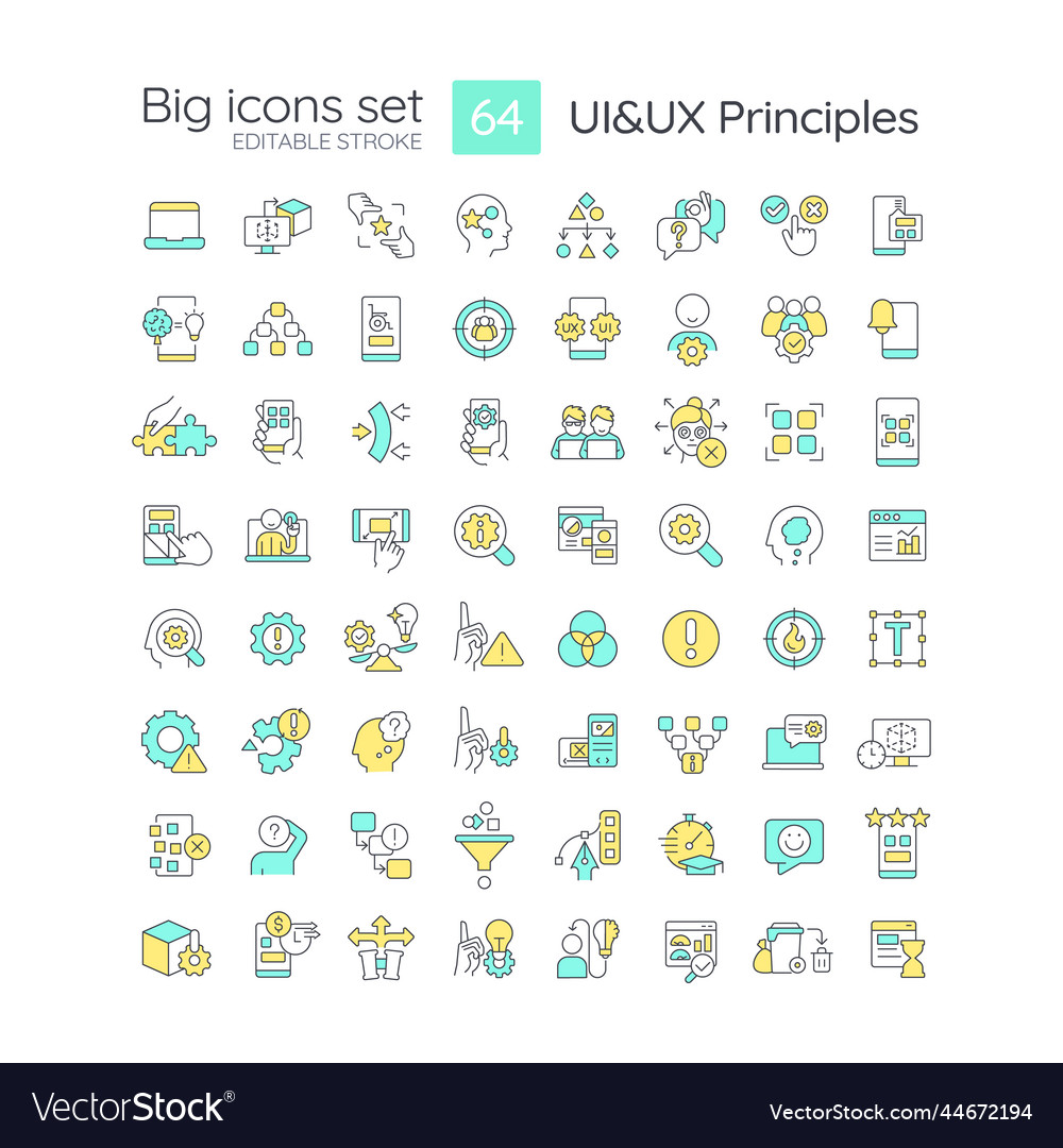 Ui ux principles rgb color big icons set Vector Image