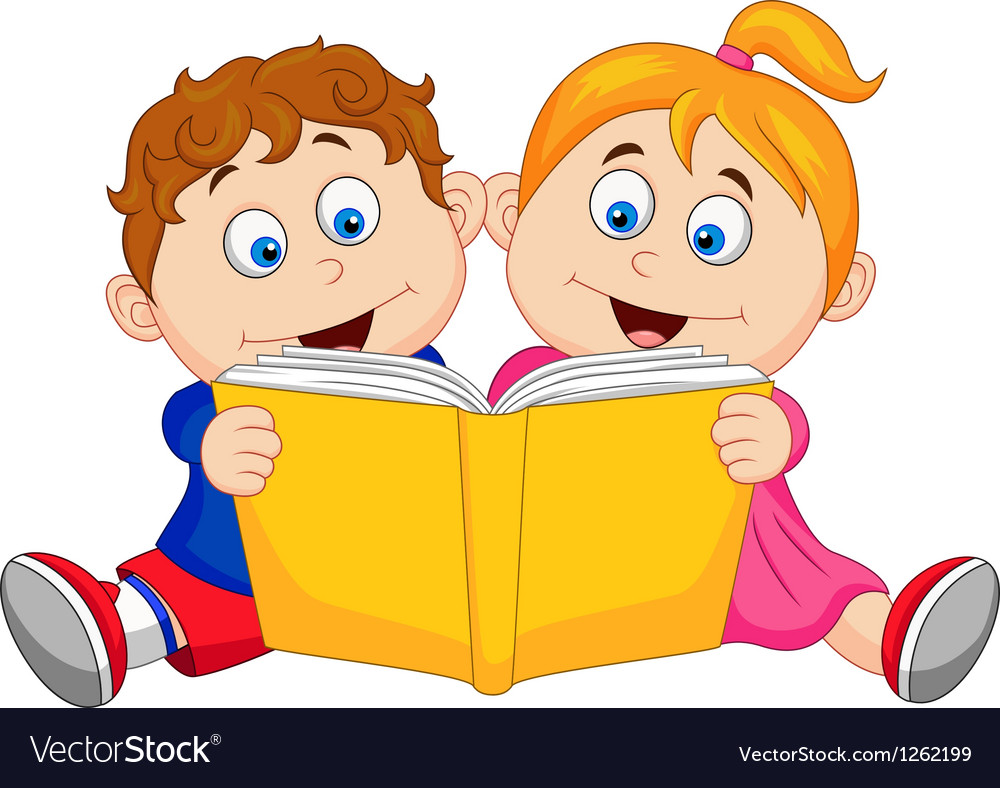 Children Cartoon Reading A Book Royalty Free Vector Image