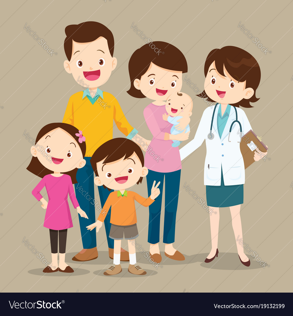 Cute family with baand woman doctor Royalty Free Vector