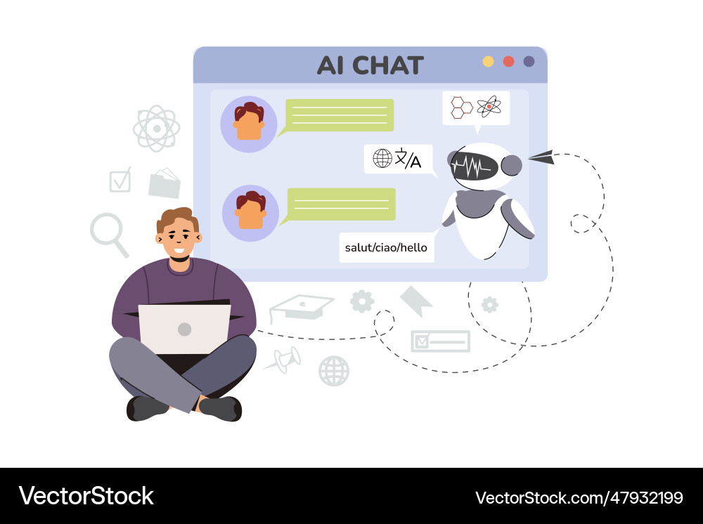 Help Answer Flat man using ai technology for help answer Vector Image