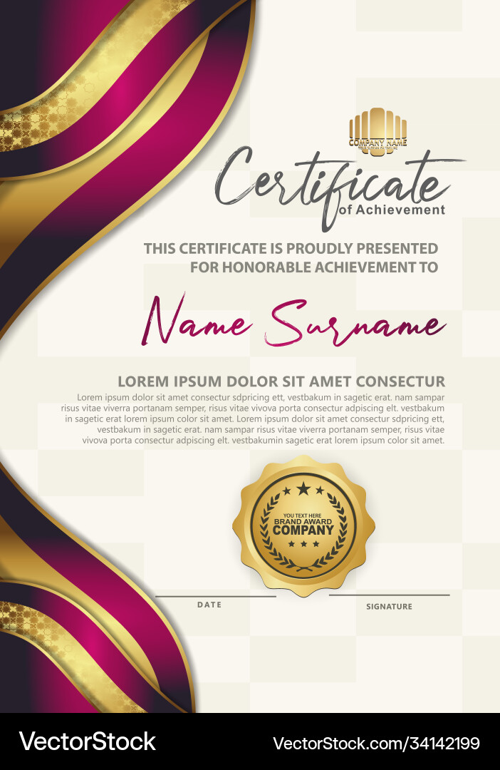 Luxury vertical modern certificate template Vector Image