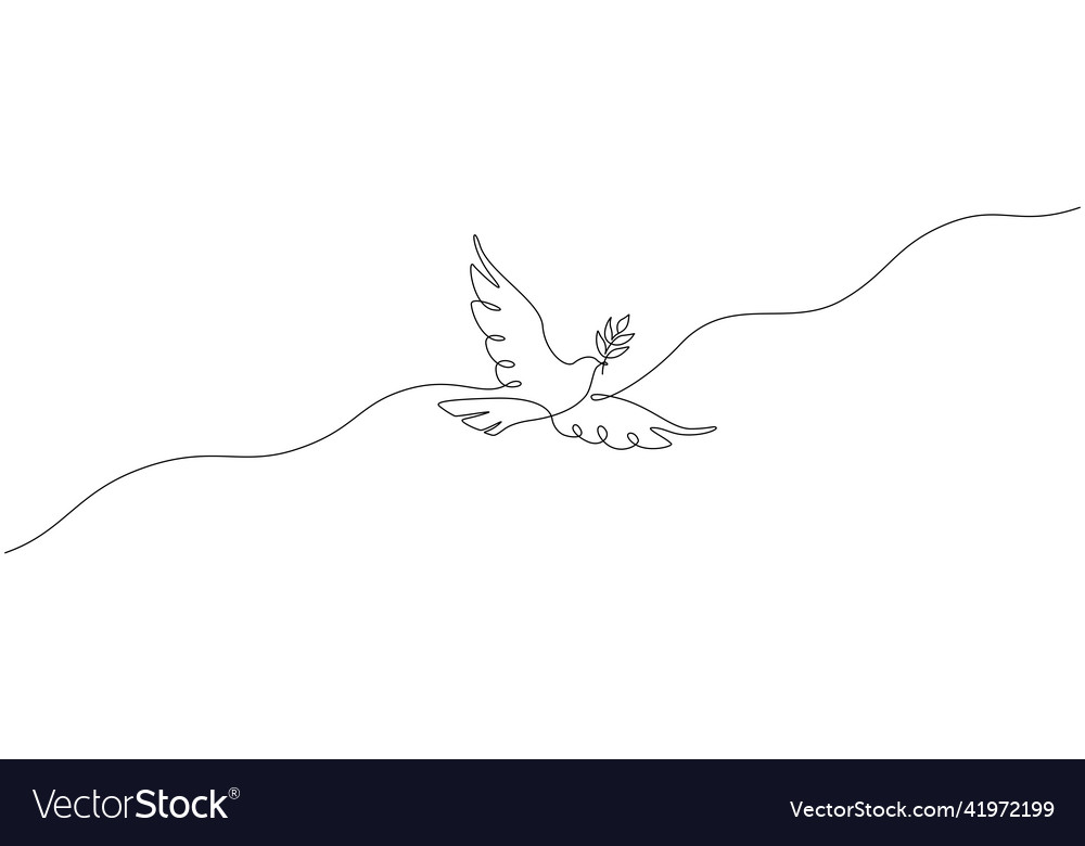 One continuous line drawing of dove with olive Vector Image