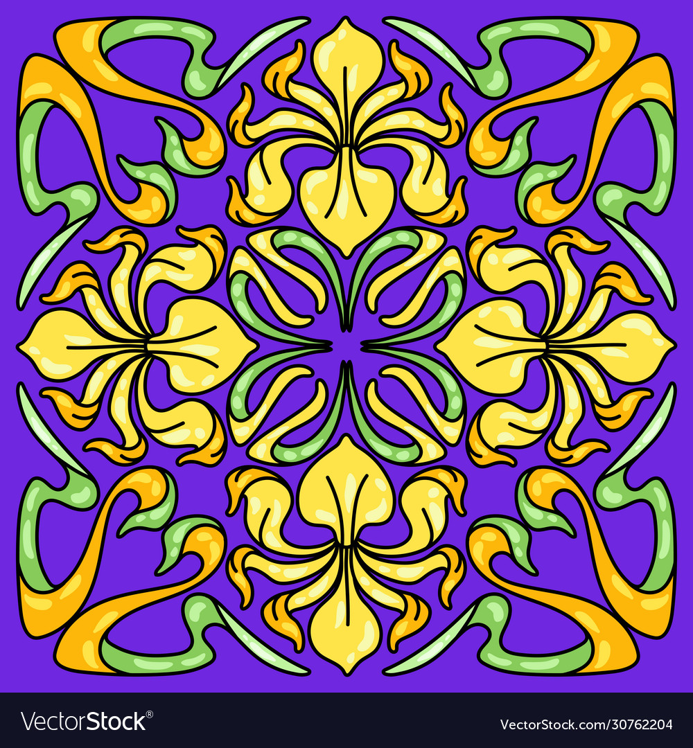 Art nouveau ceramic tile pattern floral motifs Vector Image