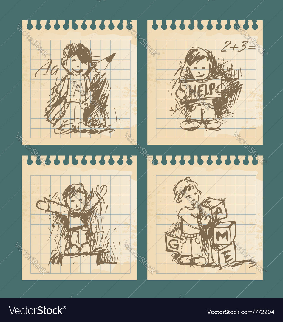 Kids - set of vintage drawings