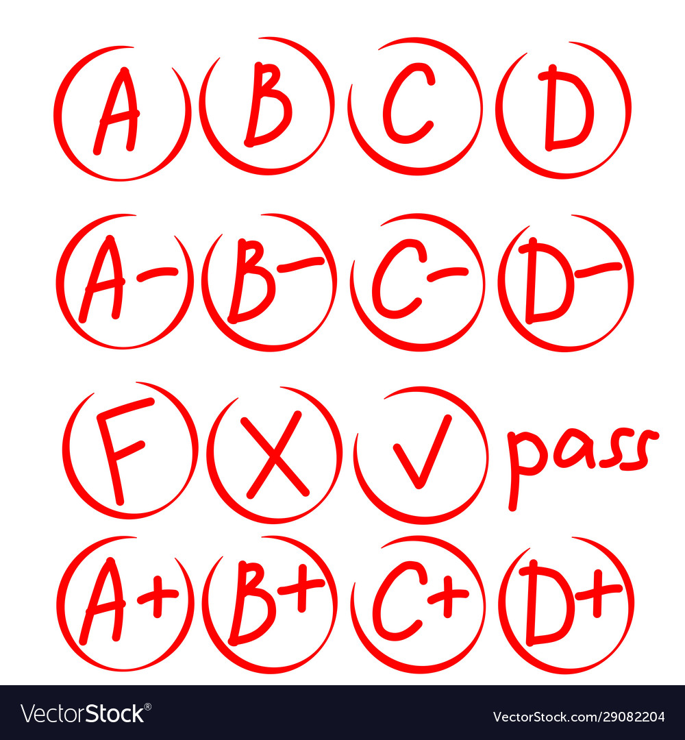 Set grades at school grade results in red Vector Image