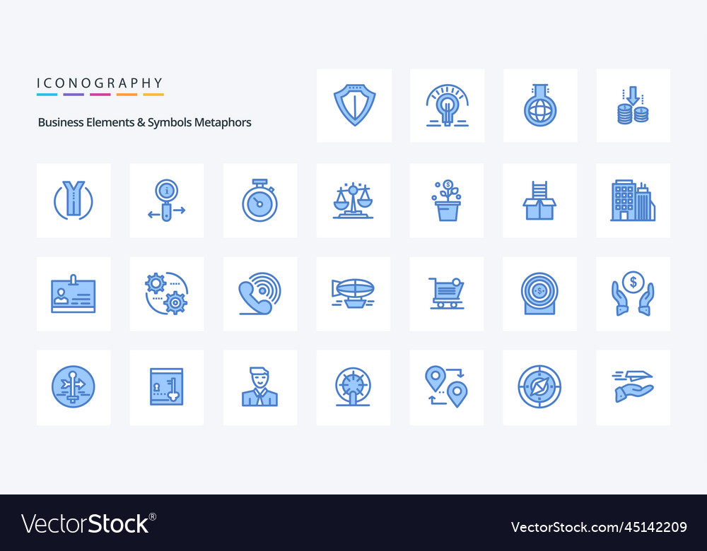 25 business elements and symbols metaphors blue Vector Image