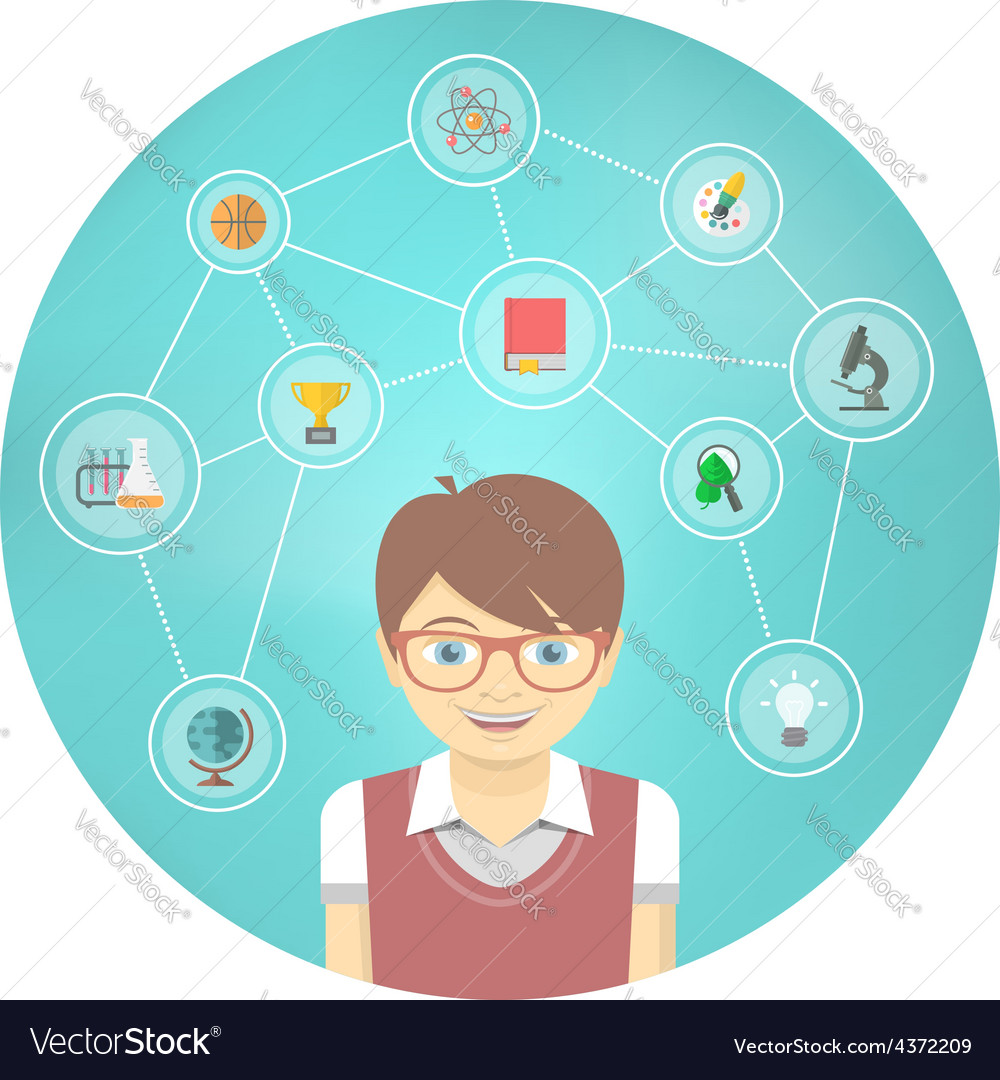 Genius boy interests conceptual infographics