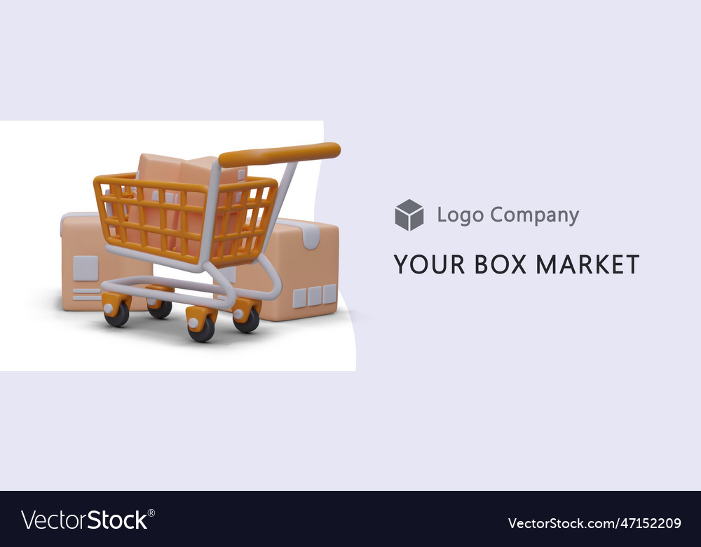 Orange realistic 3d shopping cart with boxes Vector Image