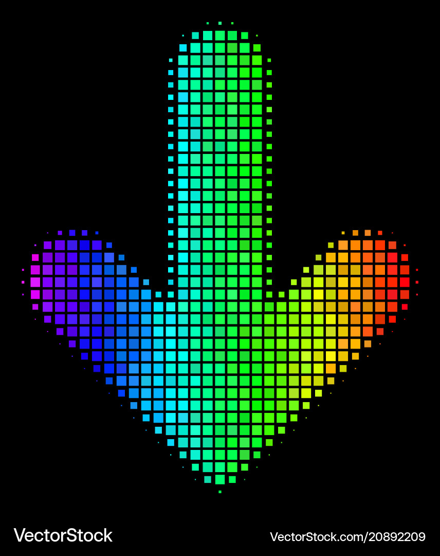 Rainbow dotted arrow down icon Royalty Free Vector Image