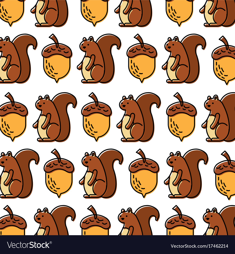 Autumn squirrel acorn natural seamless pattern Vector Image