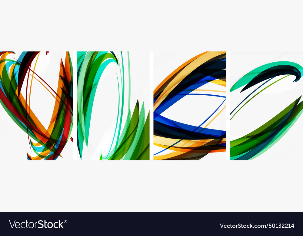 Colorful Wave Lines Poster Set For Wallpaper Vector Image