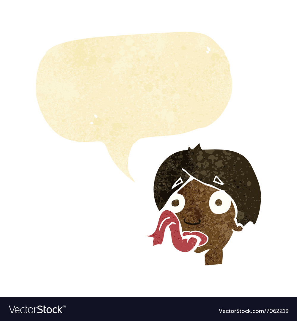 Cartoon head sticking out tongue with speech Vector Image