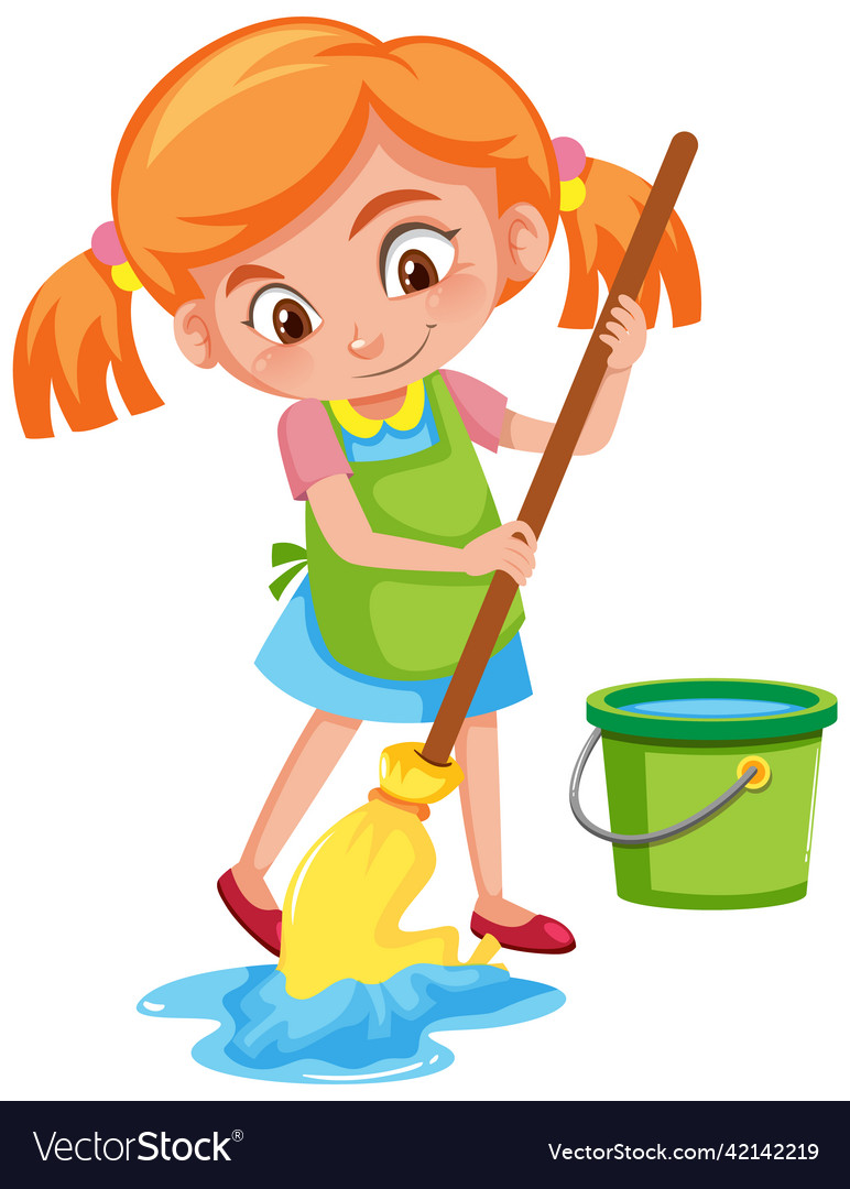 Girl mopping the floor on white background Vector Image