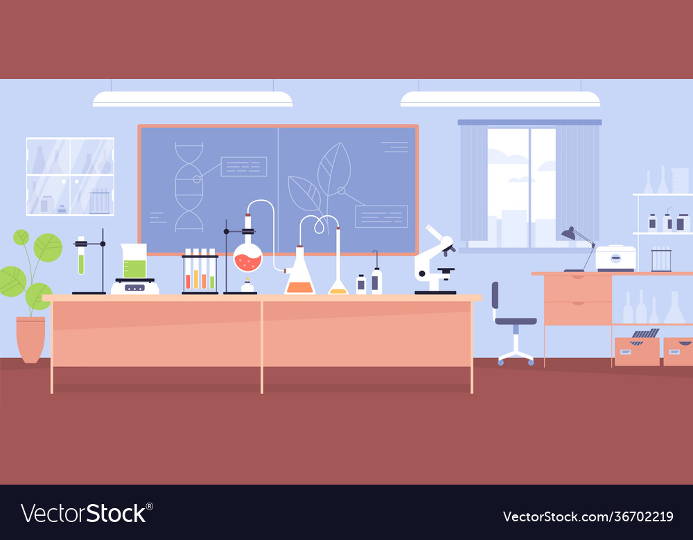 Interior chemical laboratory with furniture Vector Image