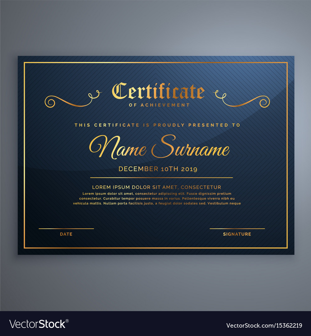 Premium blue certificate template design in Vector Image