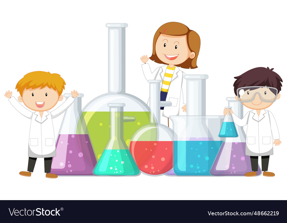 Science logo banner with cartoon scientists Vector Image