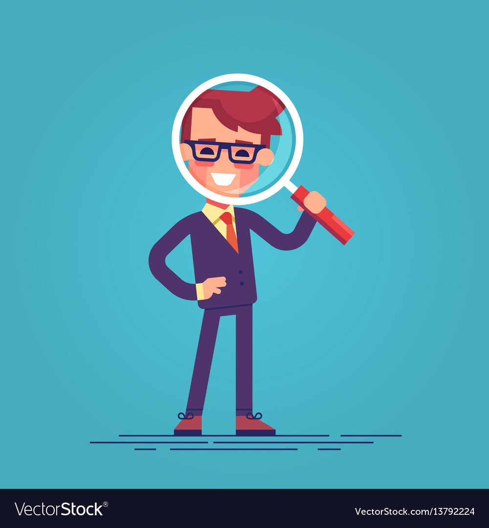 Cartoon character - manager with loupe Royalty Free Vector