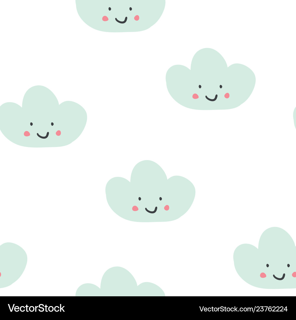 Cute seamless pattern with smiling clouds Vector Image