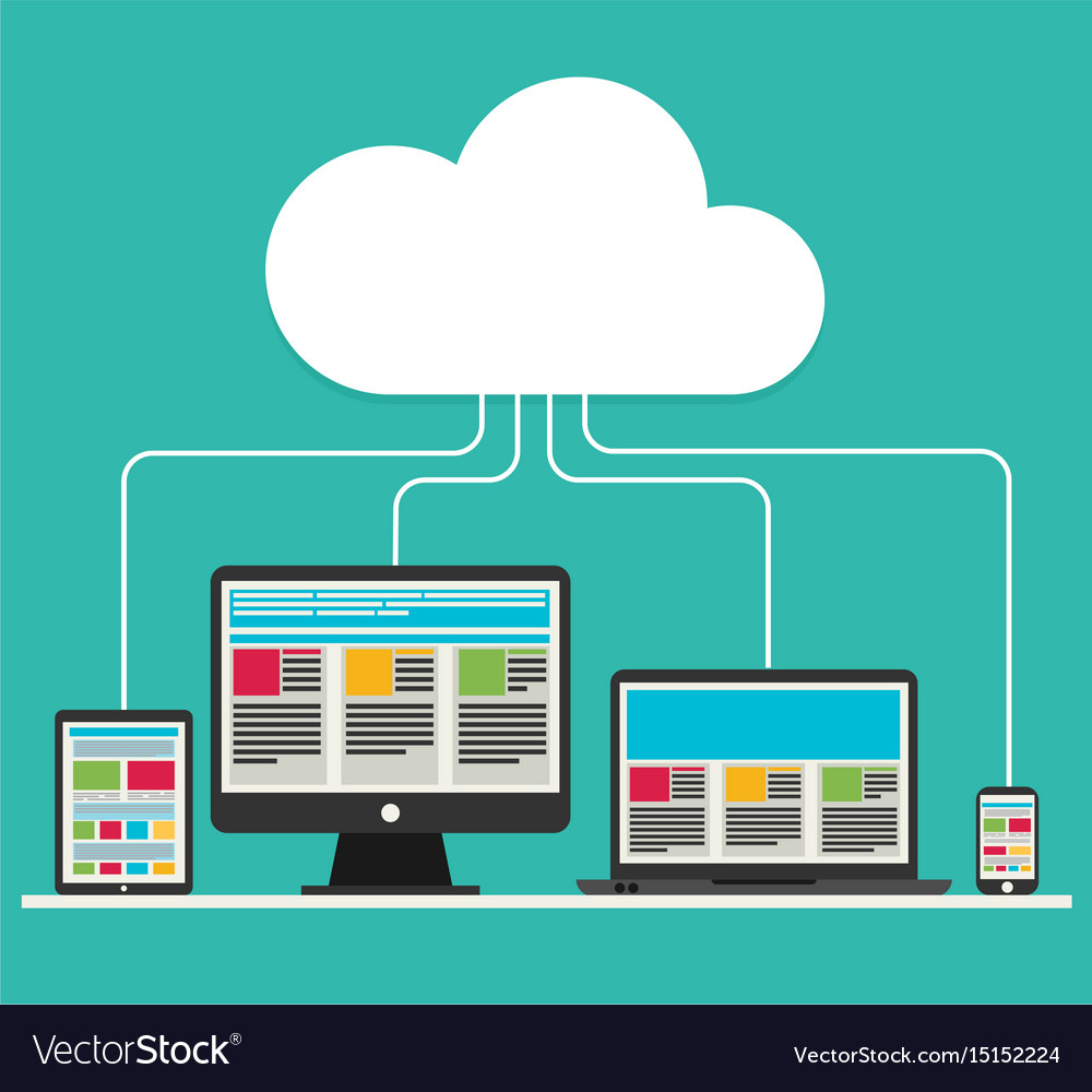 Flat design cloud computing with devices elements Vector Image