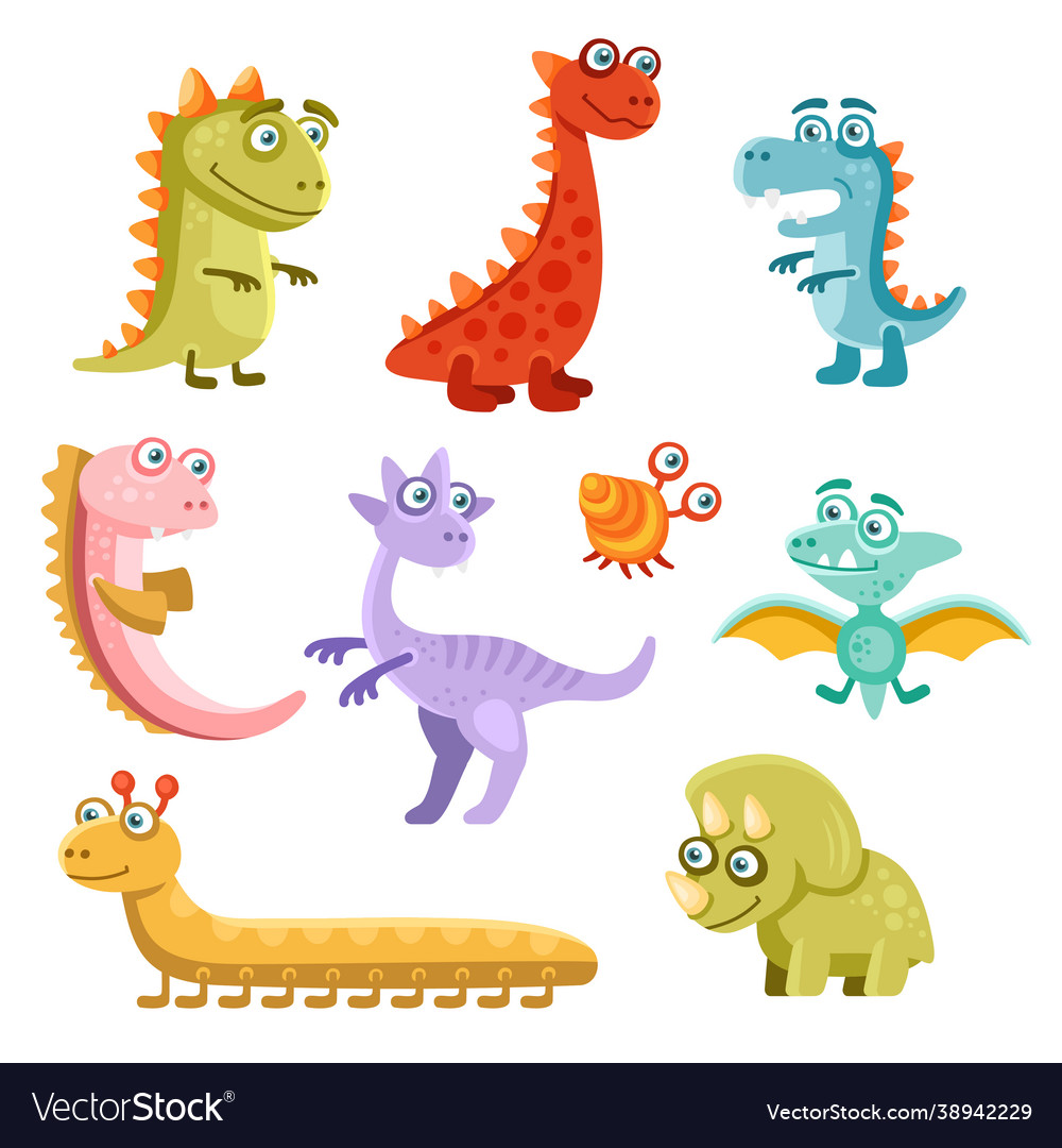 Cute cartoon dinosaurs icon set on white Vector Image