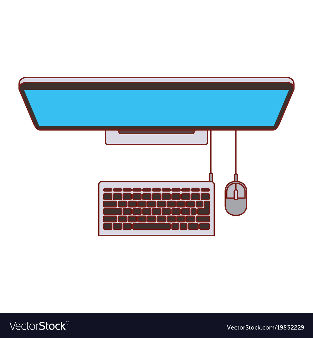 Desktop computer on top view in colorful