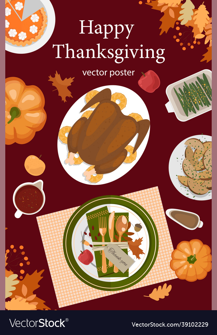 Happy thanksgiving day with traditional food Vector Image