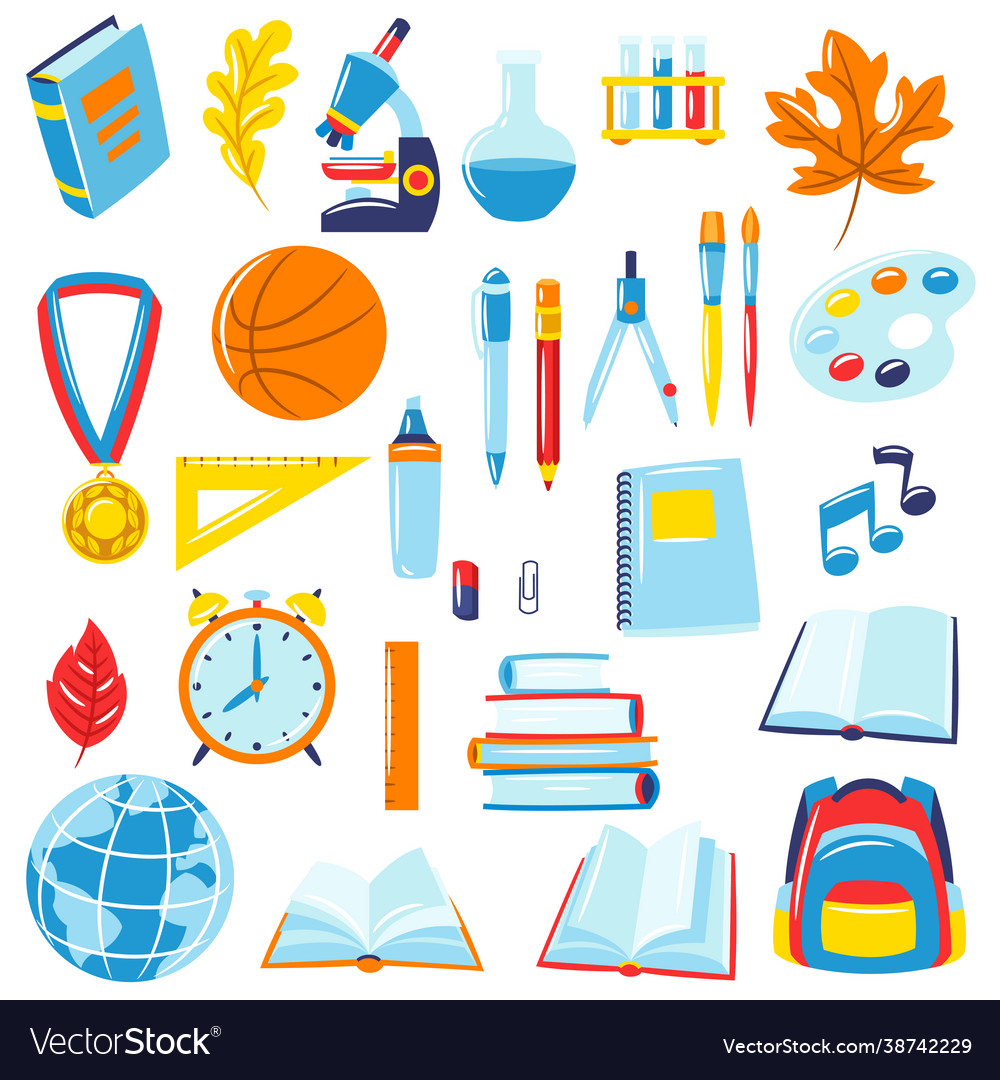 School and education items set supplies Royalty Free Vector