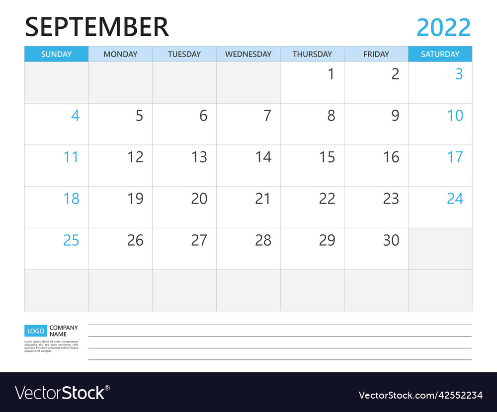 Calendar planner 2022 template- september 2022 Vector Image