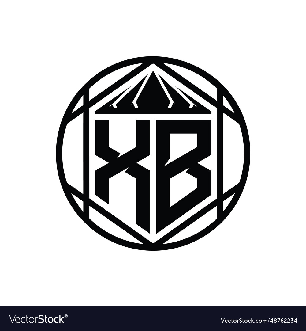 Xb letter logo monogram hexagon slice crown sharp Vector Image