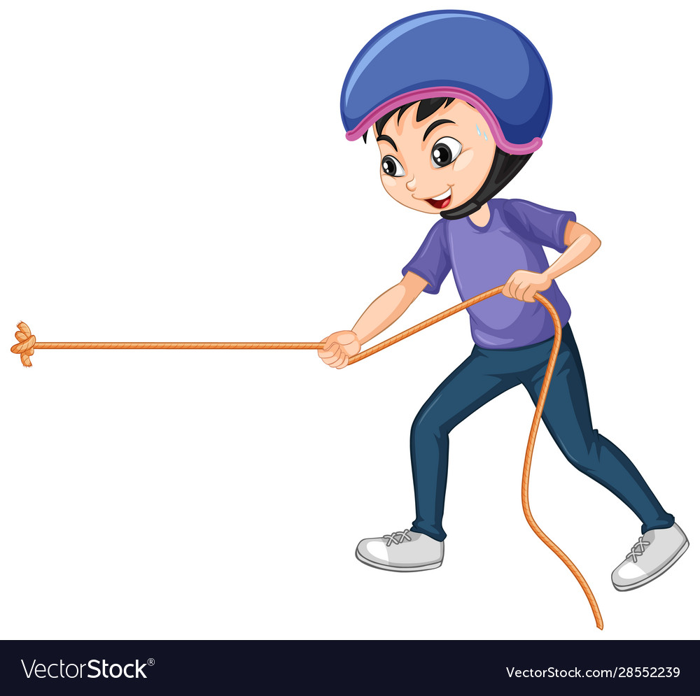 Boy pulling rope on isolated background Royalty Free Vector