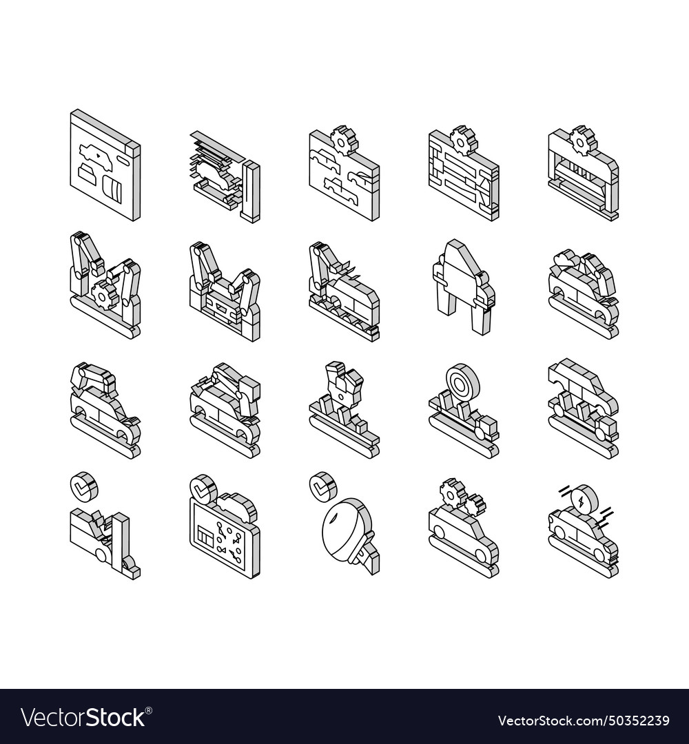 Car Factory Production Collection Isometric Icons Vector Image