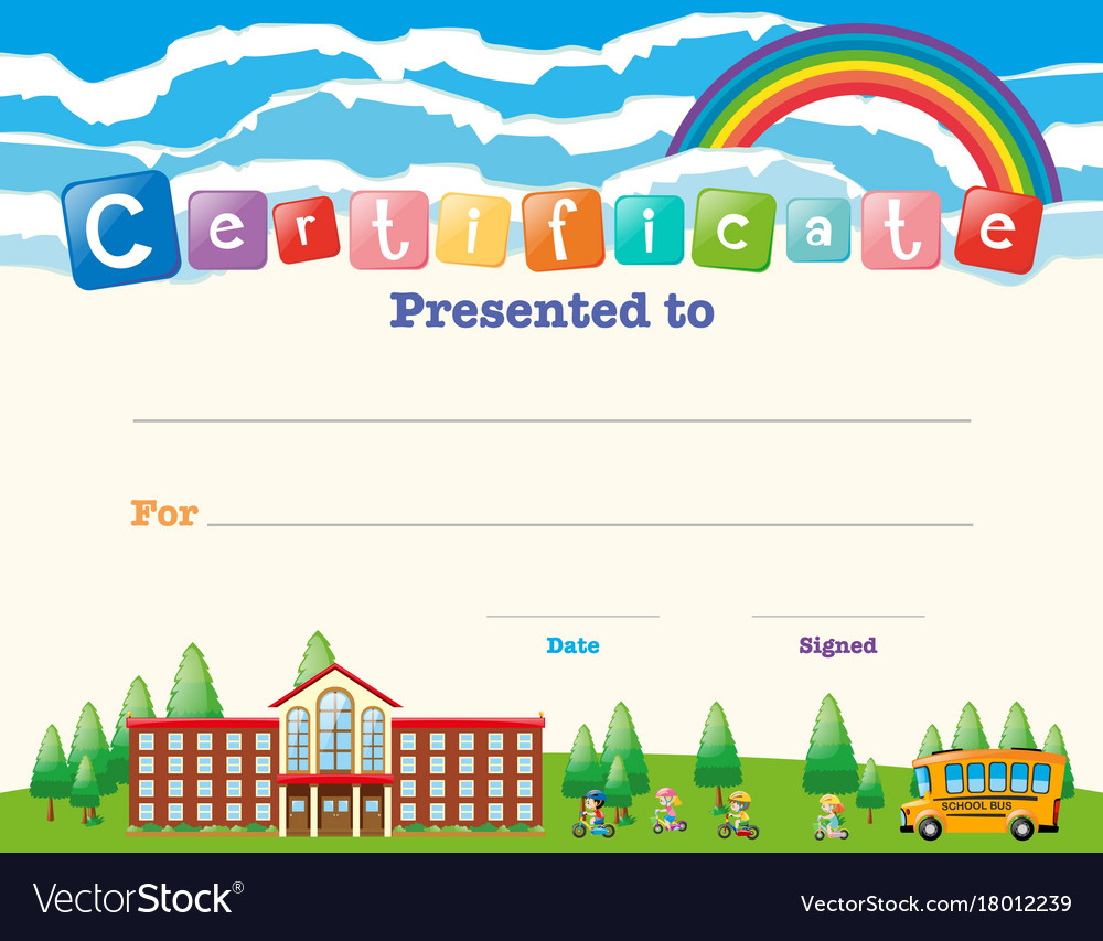 Certificate template with kids at school Vector Image Within Free Printable Certificate Templates For Kids