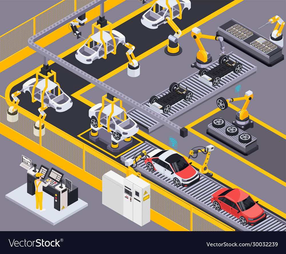 Electric vehicles production isometric