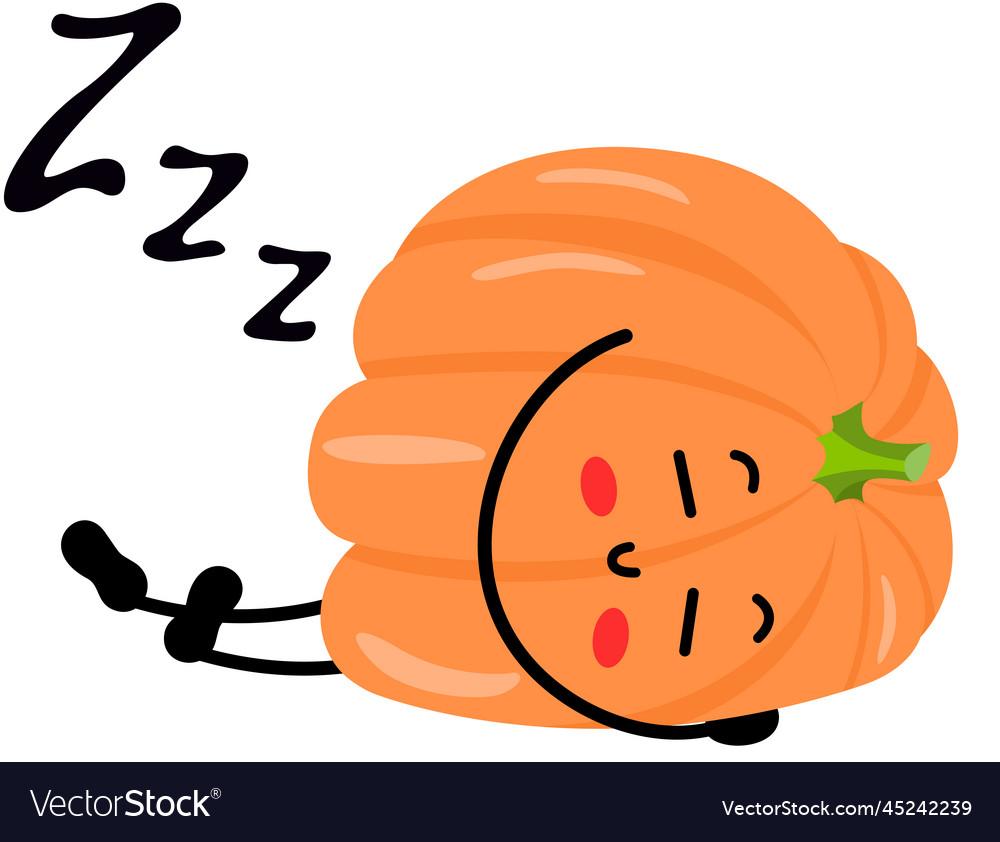 Funny orange pumpkin mascot sleeping Royalty Free Vector