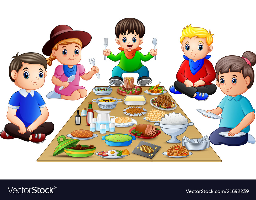 Happy family having dinner together isolated on wh