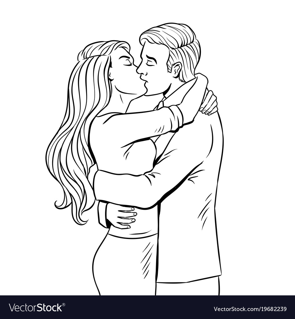 Line art of kissing couple vector image on VectorStock in 2023