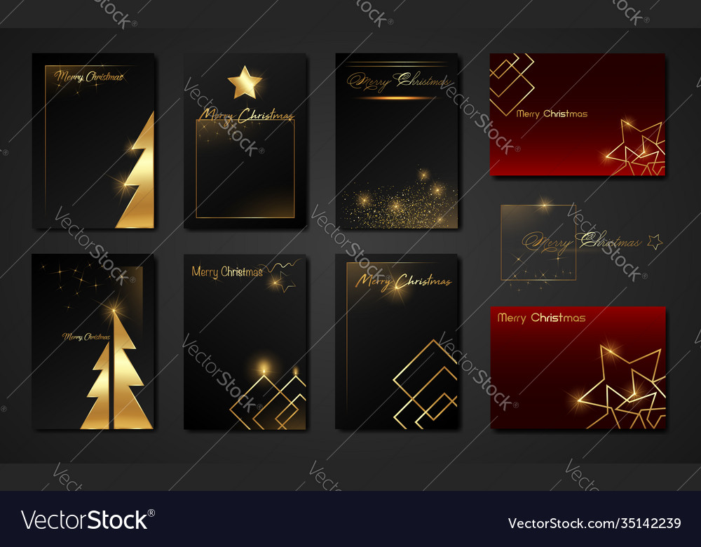 Merry christmas set cards black and red templates Vector Image