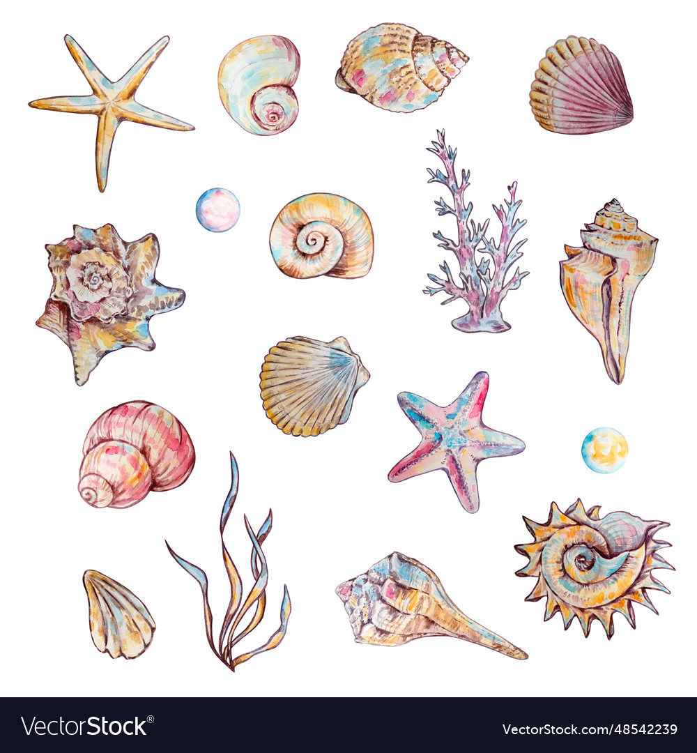 Watercolor colorful underwater life Royalty Free Vector