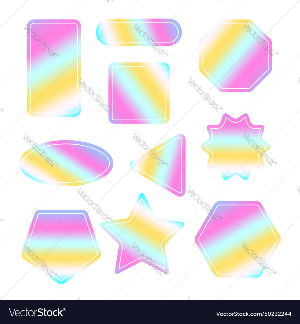 Assorted holographic geometric shapes Royalty Free Vector