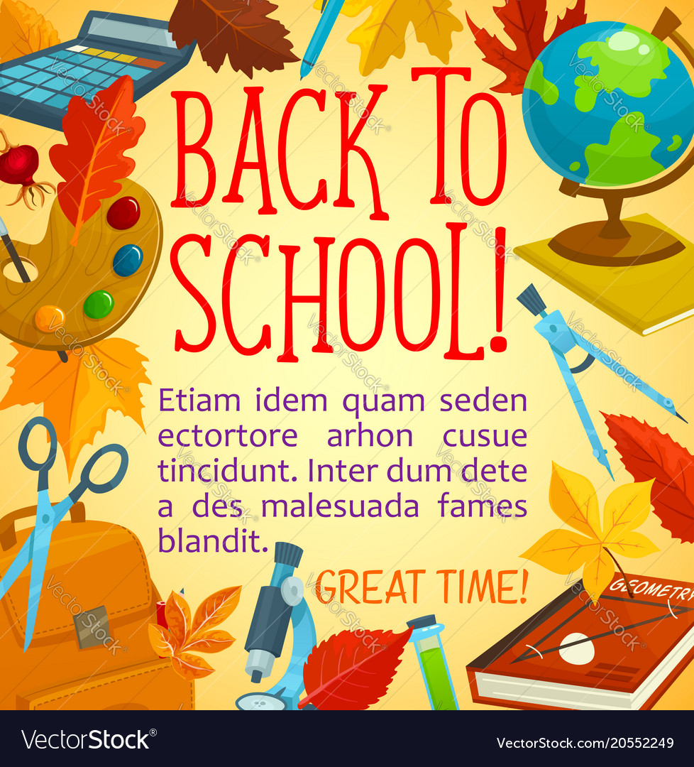 Back to school poster with frame of study supplies