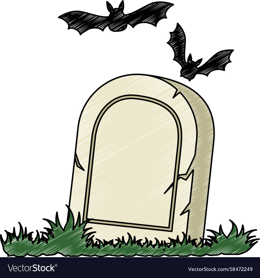 Grave of dead with vampires flying Royalty Free Vector Image