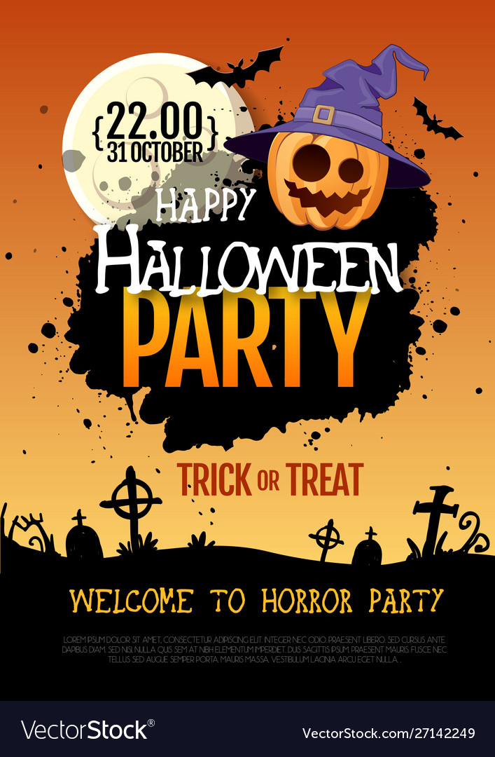 Halloween Disco Party Poster With Jack O Lantern Vector Image