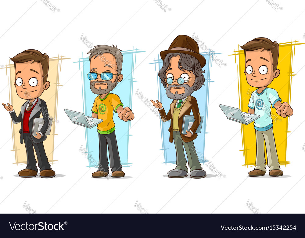 Cartoon programmer with laptop character set Vector Image