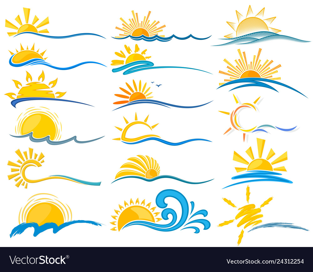 Set symbols of sun and sea Royalty Free Vector Image