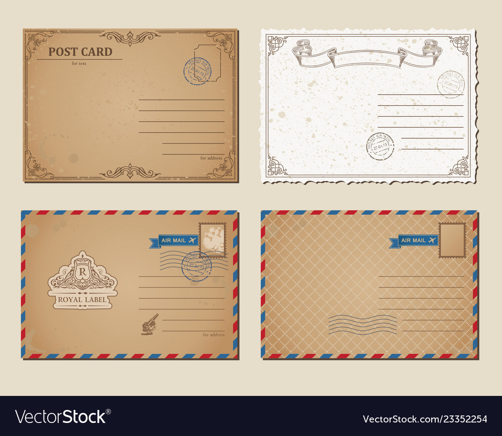 Vintage postcards postage stamps Royalty Free Vector Image