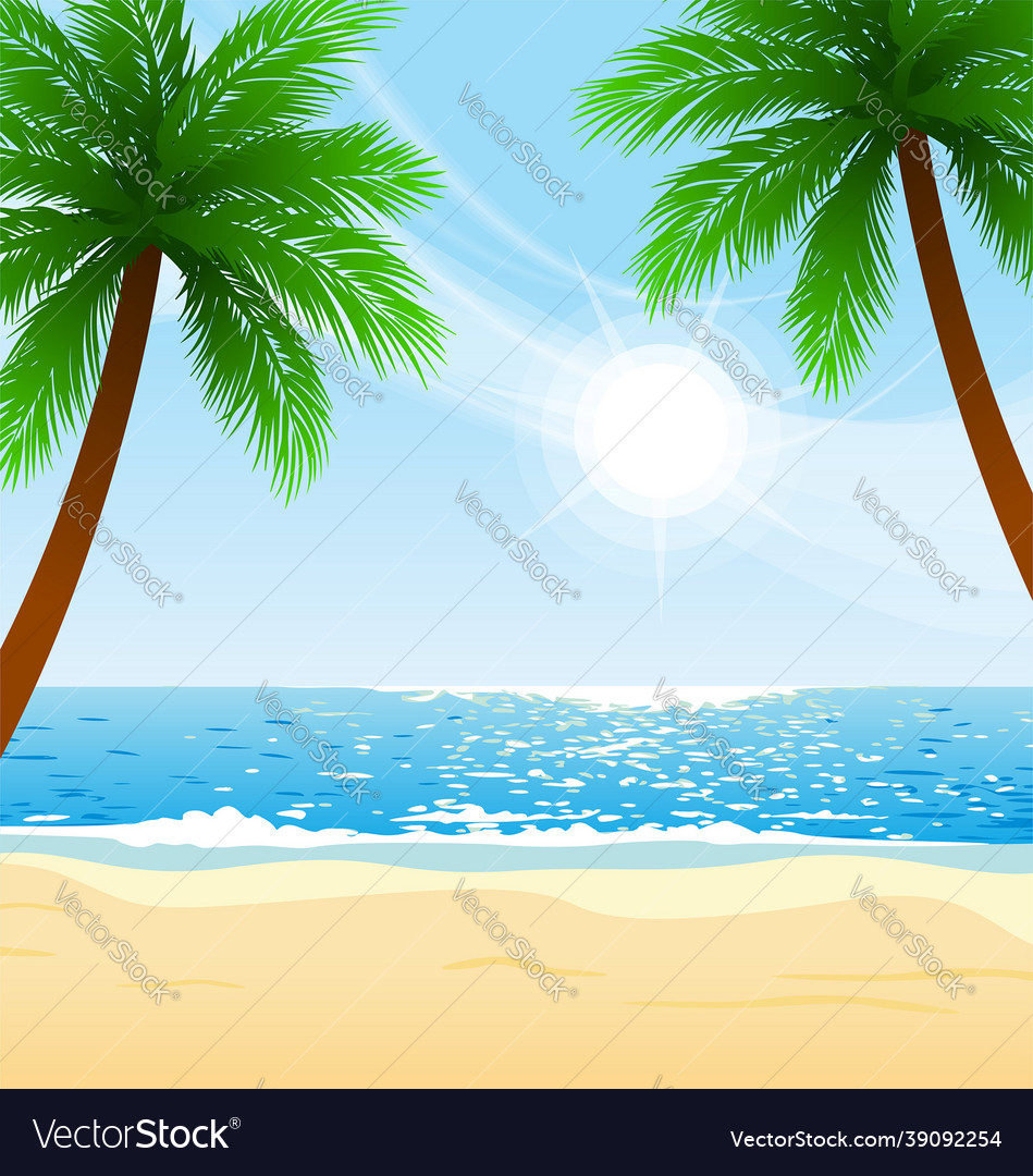 Warm tropical beach with palm trees Royalty Free Vector