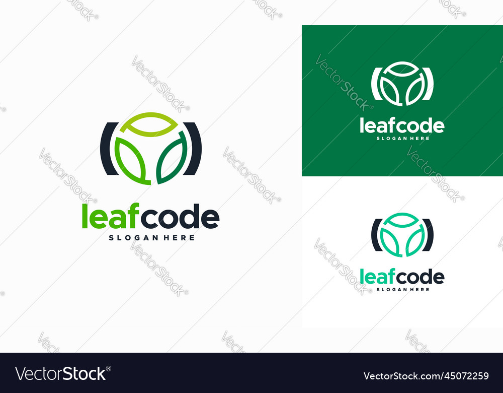 Green code leaf logo design programming Royalty Free Vector